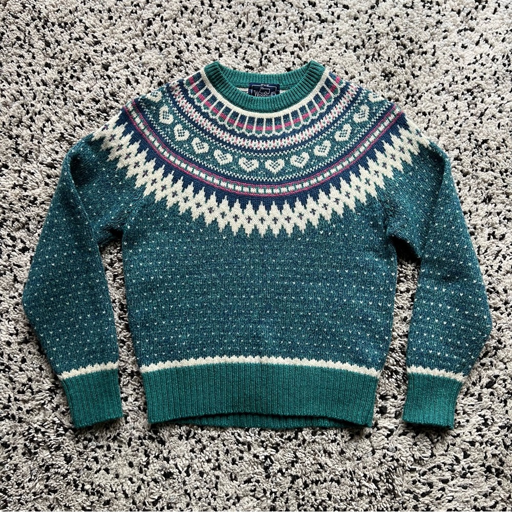 Woolrich Teal and Cream Crew Neck Sweater